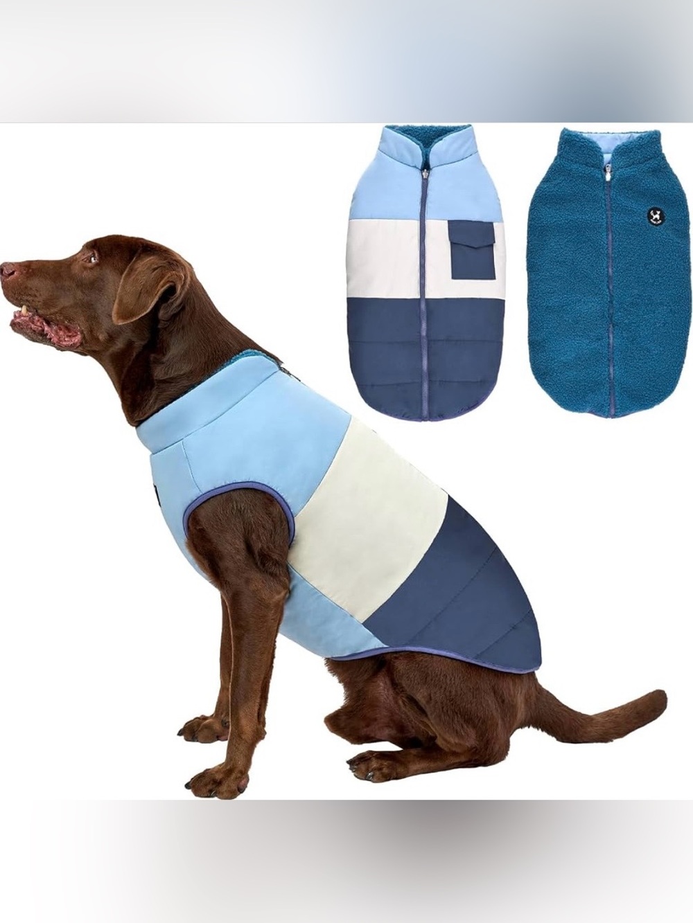 Arblina Reversible Dog Winter Coat, Waterproof Warm Fleece Sweater Windproof XXL